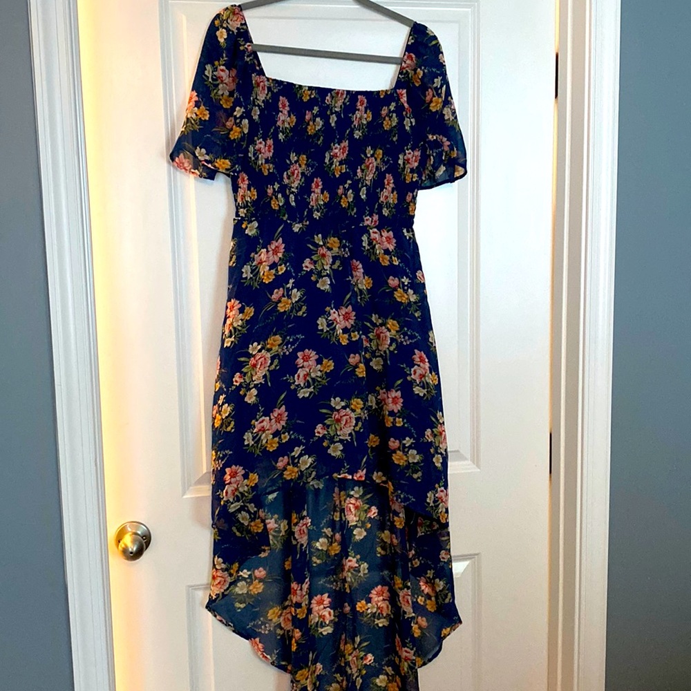 Blue floral hi low dress